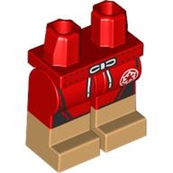 LEGO part 970c22pat70pr0001 Hips with Red Legs and Warm Tan Boots Pattern with Swimming Trunks, White Laces, Empire Symbol print in Bright Red/ Red