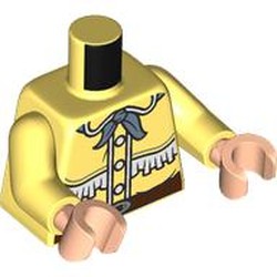 LEGO part 973c44h02pr0001 Torso, Cowboy Jacket, White Tassels, Reddish Brown Belt, Dark Bluish Grey Bow Tie print, Bright Light Yellow Arms, Light Nougat Hands in Cool Yellow/ Bright Light Yellow