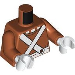 LEGO part 973c41h27pr0001 Torso, Sweater, White Crossed Suspenders print, Dark Orange Arms, White Hands in Dark Orange