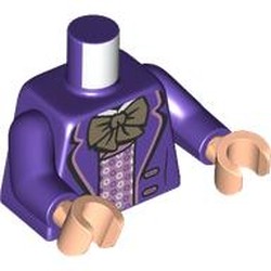 LEGO part 973c09h02pr0002 Torso, Coat, Bright Pink Trim, Vest, Dark Tan Bowtie print, Dark Purple Arms, Light Nougat Hands in Medium Lilac/ Dark Purple
