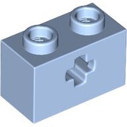 LEGO part 32064a Technic Brick 1 x 2 with Axle Hole Type 1 [+ Opening] and Bottom Pin in Light Royal Blue/ Bright Light Blue