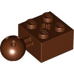 LEGO part 57909b Technic Brick Modified 2 x 2 with Ball and Axle Hole, with 6 Holes in Ball in Reddish Brown