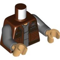 LEGO part 973c12h70pr0002 Torso, Dark Bluish Gray Arms, Warm Tan Hands with print in Reddish Brown