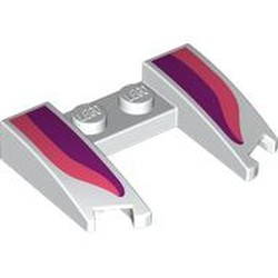 LEGO part 11291pr0002 Wedge Curved 3 x 4 x 2/3 Cutout with Dark Purple/Coral Shapes print in White
