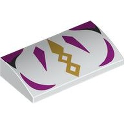 LEGO part 88930pr0046 Slope Brick Curved 2 x 4 x 2/3 with Dark Purple/Gold Shapes print in White