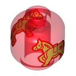 LEGO part 28621pr9536 Minifig Head, Lantern with Gold Horses print in Transparent Red/ Trans-Red
