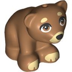 LEGO part 14732pr0006 Animal, Bear, Small with Black Nose, Tan Snout, Eyebrows, Paws print in Medium Nougat