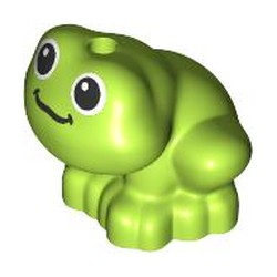 LEGO part 7707pr0001 Animal, Frog Sitting with Black Eyes print in Bright Yellowish Green/ Lime
