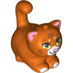 LEGO part 2652pr0008 Animal, Cat, Chubby with print in Reddish Orange