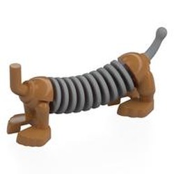 LEGO part 114868pat0001 Animal Body Dog with Light Bluish Grey Slinky in Center, Tail Pattern in Medium Nougat