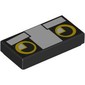 Tile 1 x 2 with Blocky Cat Face, Yellow Eyes, White Eyebrows print