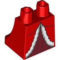LEGO part 36036pr0098 Hips and Legs Under Dress/Robe with White Furls, Dark Red Underdress print in Bright Red/ Red
