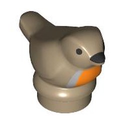 LEGO part 41835pr0004 Animal, Bird, Small with Black Eyes, Beak, Sand Blue/Coral Chest (Robin) print in Sand Yellow/ Dark Tan