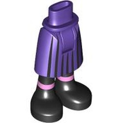 LEGO part 110193c01pr0007 Minidoll Hips and Mid-Length Skirt with Black Stripes, Black Legs, Boots, Bright Pink Band print in Medium Lilac/ Dark Purple