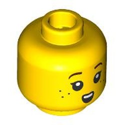 LEGO part 28621pr9517 Minifig Head, Dark Orange Eyebrows, Freckles, Open Mouth Happy in Bright Yellow/ Yellow