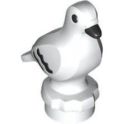 LEGO part 7188pat0001 Animal, Bird, Pigeon with Black Eyes, Beak, Feathers pattern in White