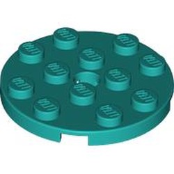 LEGO part 60474 Plate Round 4 x 4 with Pin Hole in Bright Bluish Green/ Dark Turquoise