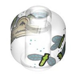 LEGO part 28621pr0044 Minifig Head with print in Transparent/ Trans-Clear