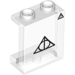 LEGO part 87552pr0020 Panel 1 x 2 x 2 [Side Supports / Hollow Studs] with print in Transparent/ Trans-Clear