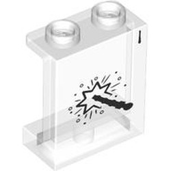 LEGO part 87552pr0019 Panel 1 x 2 x 2 [Side Supports / Hollow Studs] with print in Transparent/ Trans-Clear