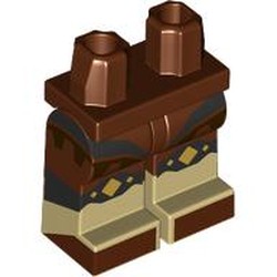 LEGO part 970c19pat26pr0001 Hips with Reddish Brown Legs and Tan Boots Pattern with print in Reddish Brown