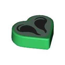 LEGO part 39739pr0009 Tile 1 x 1 Heart with Black Nostrils on White Background print in Dark Green/ Green