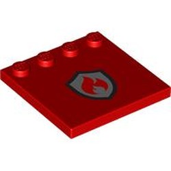 LEGO part 6179pr0031 Plate Special 4 x 4 with Studs on One Edge with print in Bright Red/ Red
