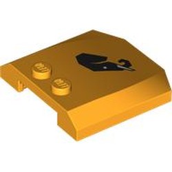 LEGO part 45677pr0011 Slope Curved 4 x 4 x 2/3 Triple Curved with 2 Studs Black Elephant Head print in Flame Yellowish Orange/ Bright Light Orange