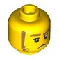 Minifig Head, Medium Nougat Eyebrows, Sideburns, Annoyed / Black Sunglasses with Orange Lenses, Mean Grin