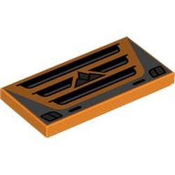 LEGO part 87079pr9826 Tile 2 x 4 with Black/Silver Car Grill, Emblem print in Bright Orange/ Orange