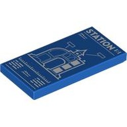 LEGO part 87079pr9825 Tile 2 x 4 with 'STATION', Blueprint print in Bright Blue/ Blue