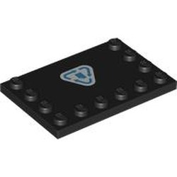 LEGO part 6180pr0042 Plate Special 4 x 6 with Studs on 3 Edges with Green Glass Recycling Symbol on White Background print in Black