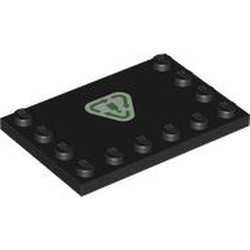 LEGO part 6180pr0043 Plate Special 4 x 6 with Studs on 3 Edges with Dark Azure Paper Recycling Symbol on White Background print in Black