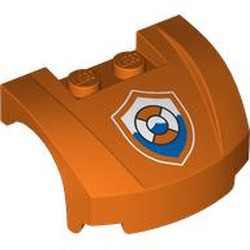 LEGO part 98835pr0007 Vehicle Body, Wheel Arch / Mudguard 3 x 4 x 1 2/3 Low Profile, Curved Front with Coastguard Logo print in Reddish Orange