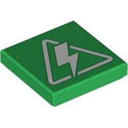 LEGO part 3068bpr0749 Tile 2 x 2 with White Electricity print in Dark Green/ Green