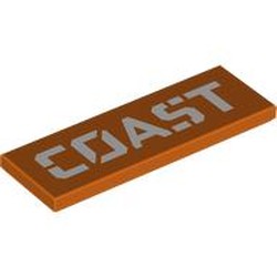 LEGO part 69729pr0062 Tile 2 x 6 with White 'GUARD' print in Reddish Orange