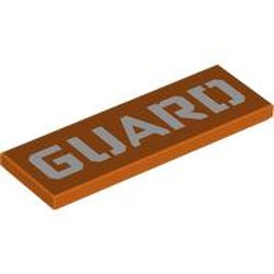 LEGO part 69729pr0063 Tile 2 x 6 with White 'COAST' print in Reddish Orange