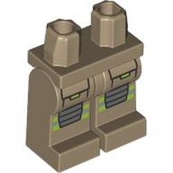 LEGO part 970c11pr0008 Hips and Dark Tan Legs with Neon Green/Silver Safety Strips, Dark Bluish Grey Knee Pads, Pockets print in Sand Yellow/ Dark Tan