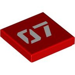 LEGO part 3068bpr0750 Tile 2 x 2 with Silver '07' print in Bright Red/ Red