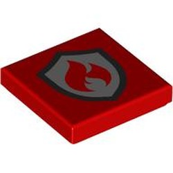 LEGO part 3068bpr0751 Tile 2 x 2 with Silver Fire Fighter Symbol print in Bright Red/ Red