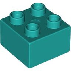 LEGO part 3437 Duplo Brick 2 x 2 in Bright Bluish Green/ Dark Turquoise