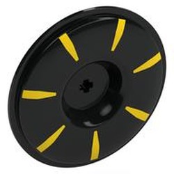 LEGO part 4472pr0003 Wheel Cover for Wheel 34 x 56 with Yellow Stripes print in Black