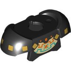 LEGO part 78643pr0005 Minifig Neckwear Armor Shoulder Pads with Gold Squares, Orange/Turquoise Shapes on Tan Field print in Black