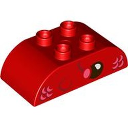 LEGO part 98223pr0049 Duplo Brick 2 x 4 Curved Top, Fish Face Print in Bright Red/ Red