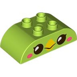LEGO part 98223pr0048 Duplo Brick 2 x 4 Curved Top, Bird Eyes Print in Bright Yellowish Green/ Lime