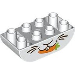 LEGO part 98224pr0017 Duplo Brick 2 x 4 Curved Bottom, Rabbit Mouth Print in White