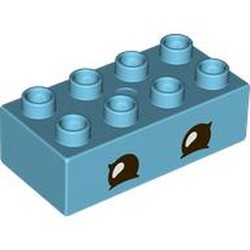 LEGO part 3011pr1060 Duplo Brick 2 x 4, Eyes Print in Medium Azure