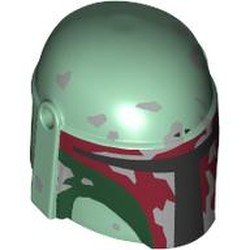 LEGO part 87610pr0016 Helmet Mandalorian with Holes with print in Sand Green