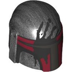 LEGO part 87610pr0014 Helmet Mandalorian with Holes with print in Titanium Metallic / Pearl Titanium