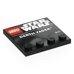 LEGO part 6179pr0043 Plate Special 4 x 4 with Studs on One Edge with 'LEGO STAR WARS', 'DARTH VADER' print in Black